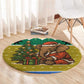 Gabon Christmas Round Carpet Pixel Art Elephant Santa Christmas Tree and Flag - African Pride