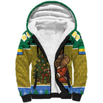 Gabon Christmas Sherpa Hoodie Pixel Art Elephant Santa Christmas Tree and Flag - African Pride
