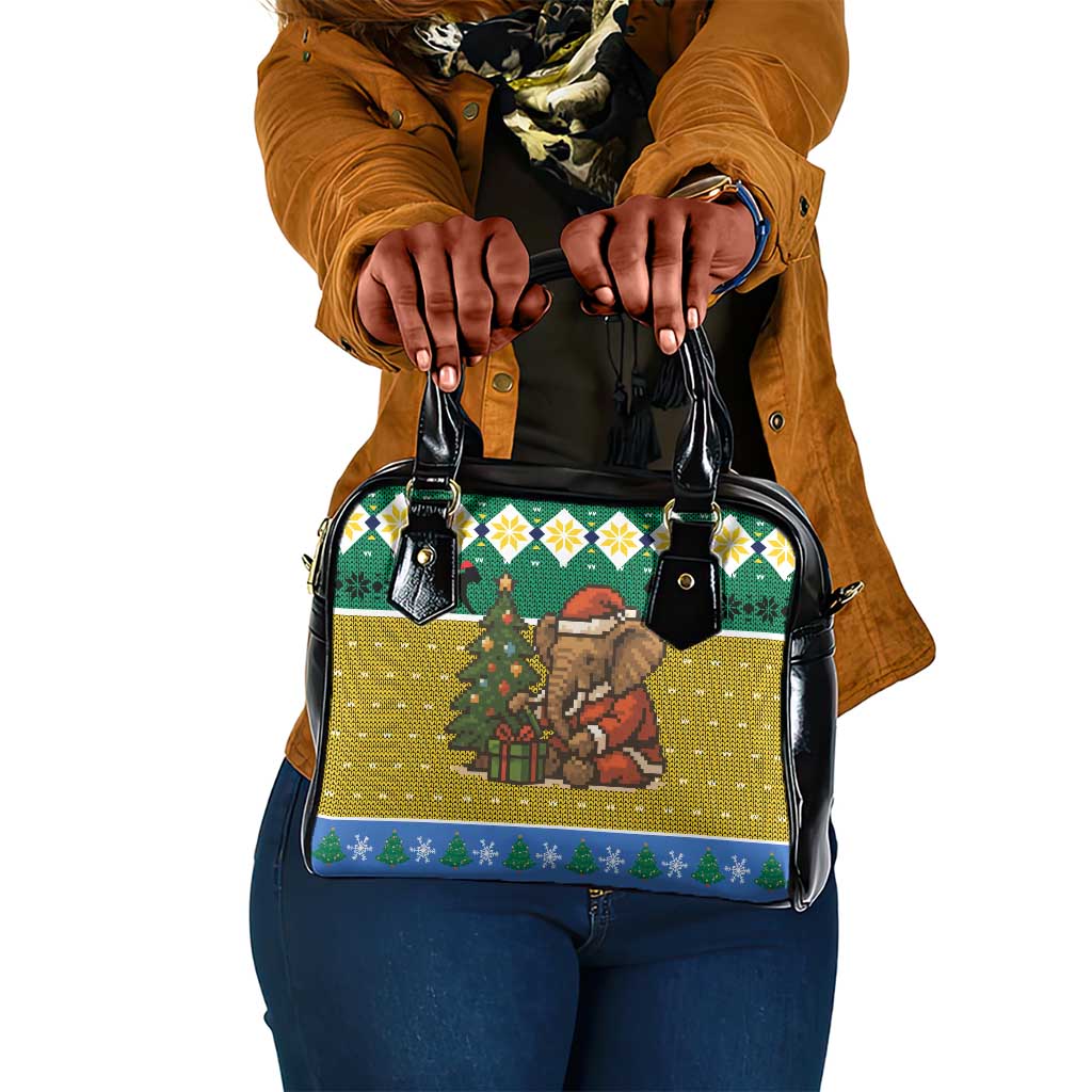 Gabon Christmas Shoulder Handbag Pixel Art Elephant Santa Christmas Tree and Flag - African Pride