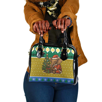Gabon Christmas Shoulder Handbag Pixel Art Elephant Santa Christmas Tree and Flag - African Pride