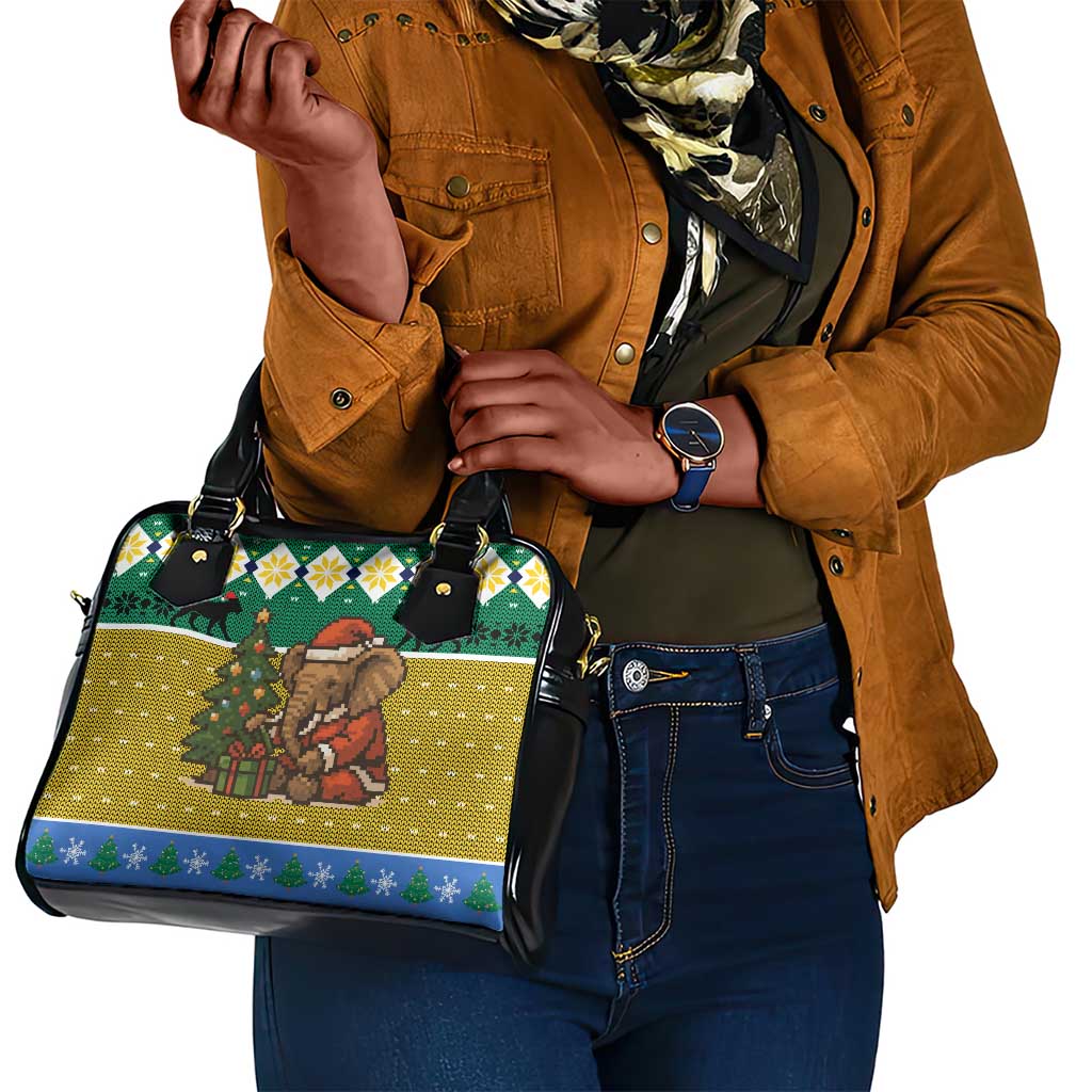 Gabon Christmas Shoulder Handbag Pixel Art Elephant Santa Christmas Tree and Flag - African Pride
