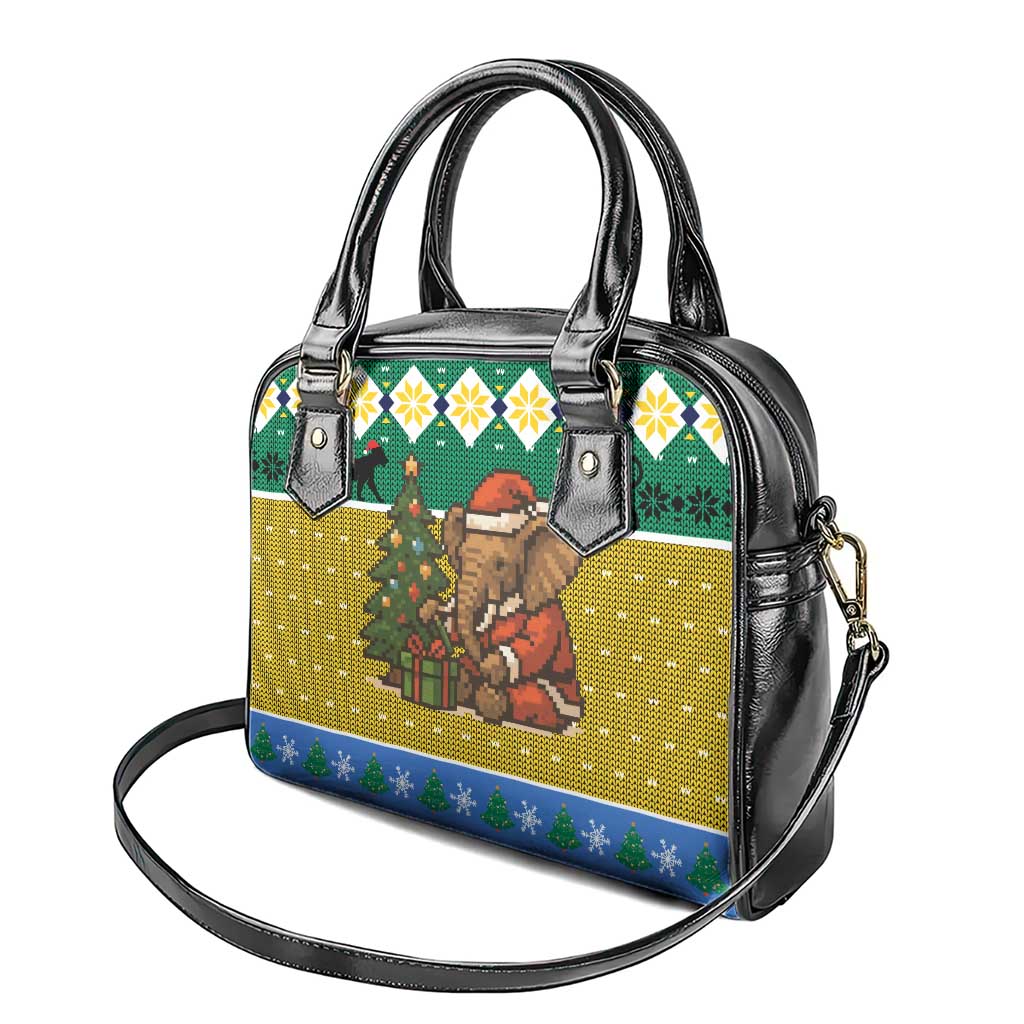 Gabon Christmas Shoulder Handbag Pixel Art Elephant Santa Christmas Tree and Flag - African Pride