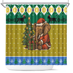 Gabon Christmas Shower Curtain Pixel Art Elephant Santa Christmas Tree and Flag - African Pride
