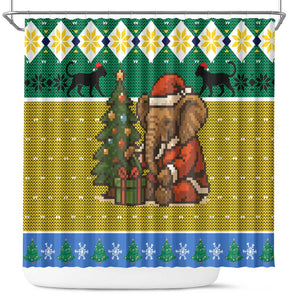 Gabon Christmas Shower Curtain Pixel Art Elephant Santa Christmas Tree and Flag - African Pride