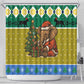 Gabon Christmas Shower Curtain Pixel Art Elephant Santa Christmas Tree and Flag - African Pride