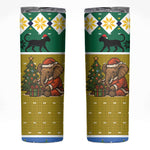 Gabon Christmas Skinny Tumbler Pixel Art Elephant Santa Christmas Tree and Flag - African Pride