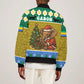 Gabon Christmas Sleeve Zip Bomber Jacket Pixel Art Elephant Santa Christmas Tree and Flag - African Pride