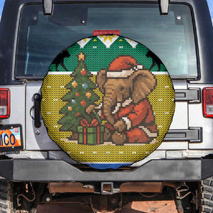 Gabon Christmas Spare Tire Cover Pixel Art Elephant Santa Christmas Tree and Flag - African Pride