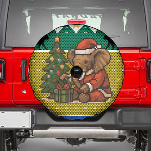 Gabon Christmas Spare Tire Cover Pixel Art Elephant Santa Christmas Tree and Flag - African Pride