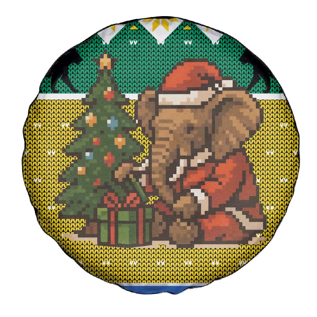Gabon Christmas Spare Tire Cover Pixel Art Elephant Santa Christmas Tree and Flag - African Pride