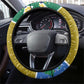 Gabon Christmas Steering Wheel Cover Pixel Art Elephant Santa Christmas Tree and Flag - African Pride