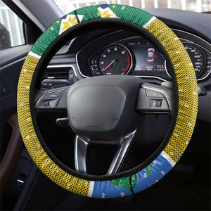 Gabon Christmas Steering Wheel Cover Pixel Art Elephant Santa Christmas Tree and Flag - African Pride