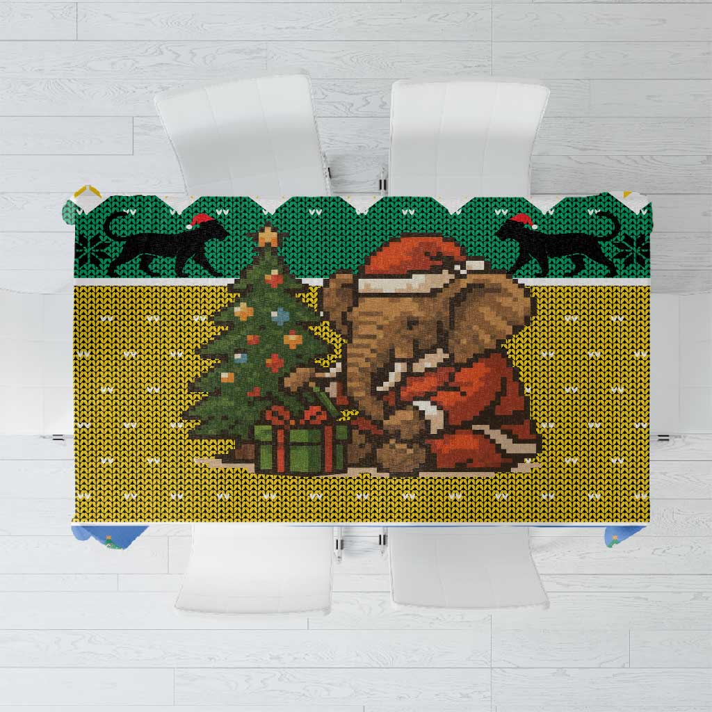 Gabon Christmas Tablecloth Pixel Art Elephant Santa Christmas Tree and Flag - African Pride