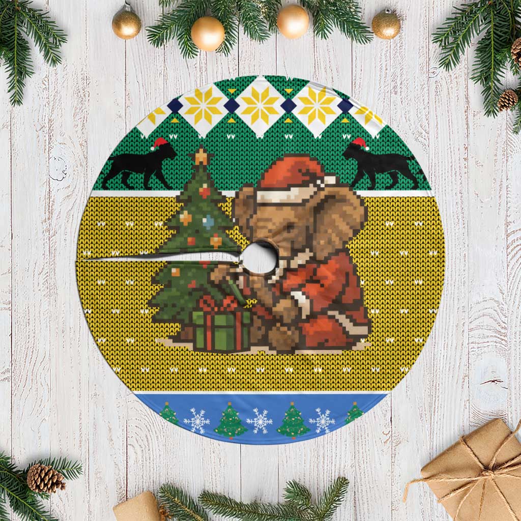 Gabon Christmas Tree Skirt Pixel Art Elephant Santa Christmas Tree and Flag - African Pride