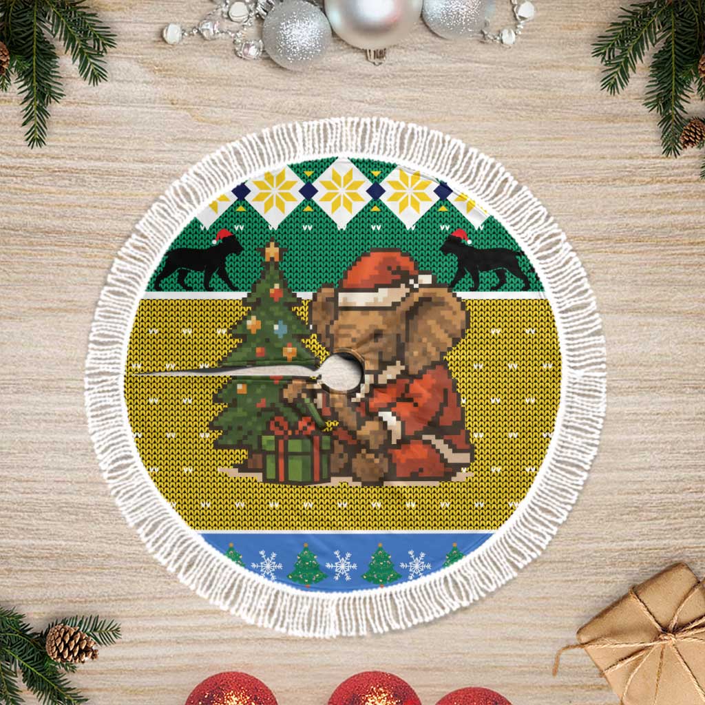 Gabon Christmas Tree Skirt Pixel Art Elephant Santa Christmas Tree and Flag - African Pride