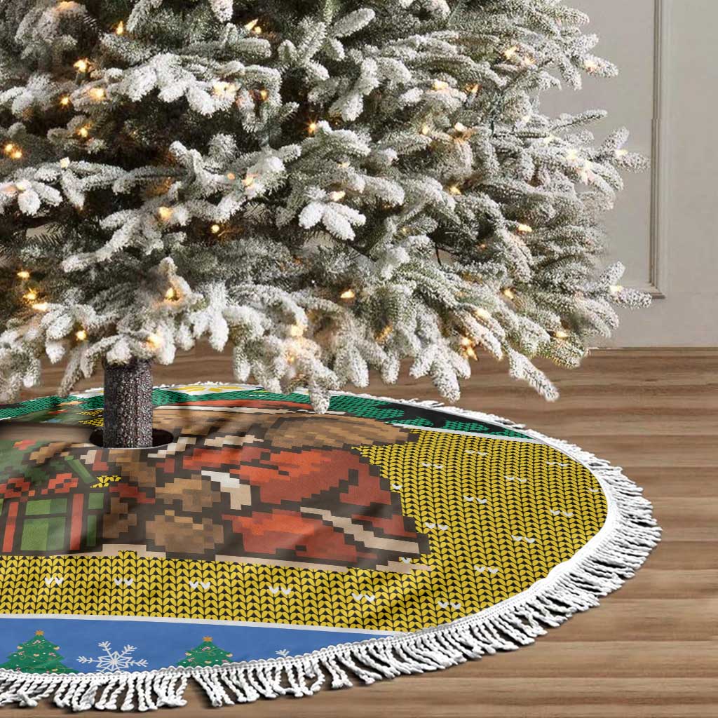 Gabon Christmas Tree Skirt Pixel Art Elephant Santa Christmas Tree and Flag - African Pride
