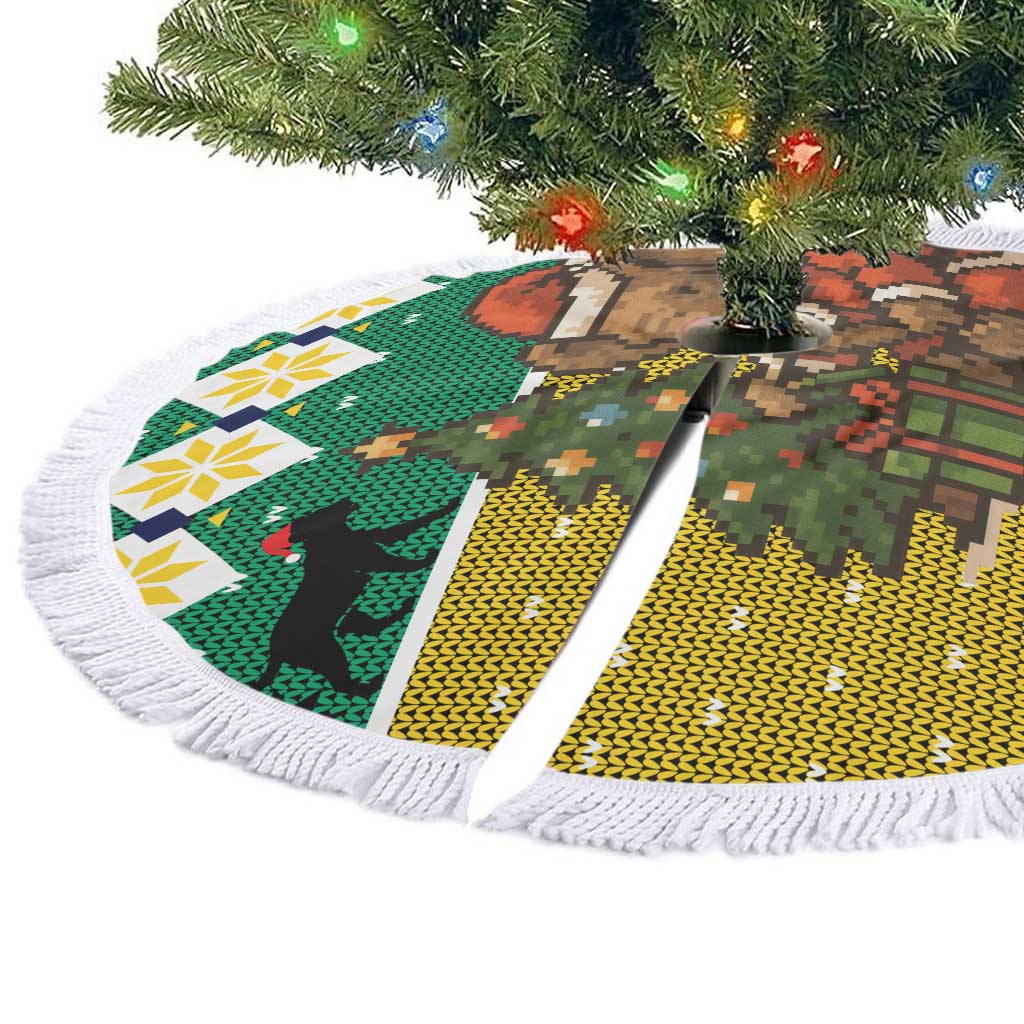 Gabon Christmas Tree Skirt Pixel Art Elephant Santa Christmas Tree and Flag - African Pride