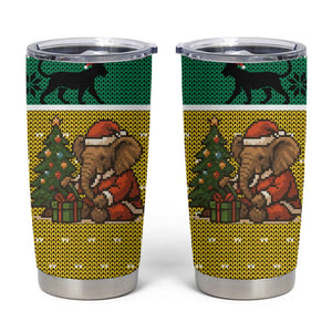 Gabon Christmas Tumbler Cup Pixel Art Elephant Santa Christmas Tree and Flag - African Pride