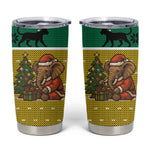 Gabon Christmas Tumbler Cup Pixel Art Elephant Santa Christmas Tree and Flag - African Pride
