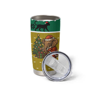 Gabon Christmas Tumbler Cup Pixel Art Elephant Santa Christmas Tree and Flag - African Pride