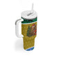 Gabon Christmas Tumbler With Handle Pixel Art Elephant Santa Christmas Tree and Flag - African Pride