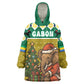 Gabon Christmas Wearable Blanket Hoodie Pixel Art Elephant Santa Christmas Tree and Flag - African Pride