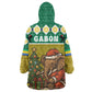 Gabon Christmas Wearable Blanket Hoodie Pixel Art Elephant Santa Christmas Tree and Flag - African Pride