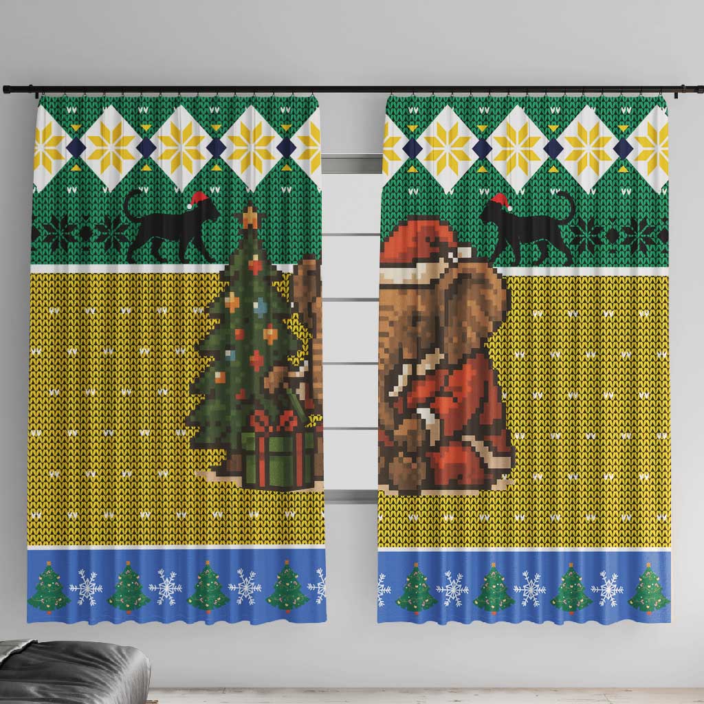 Gabon Christmas Window Curtain Pixel Art Elephant Santa Christmas Tree and Flag - African Pride