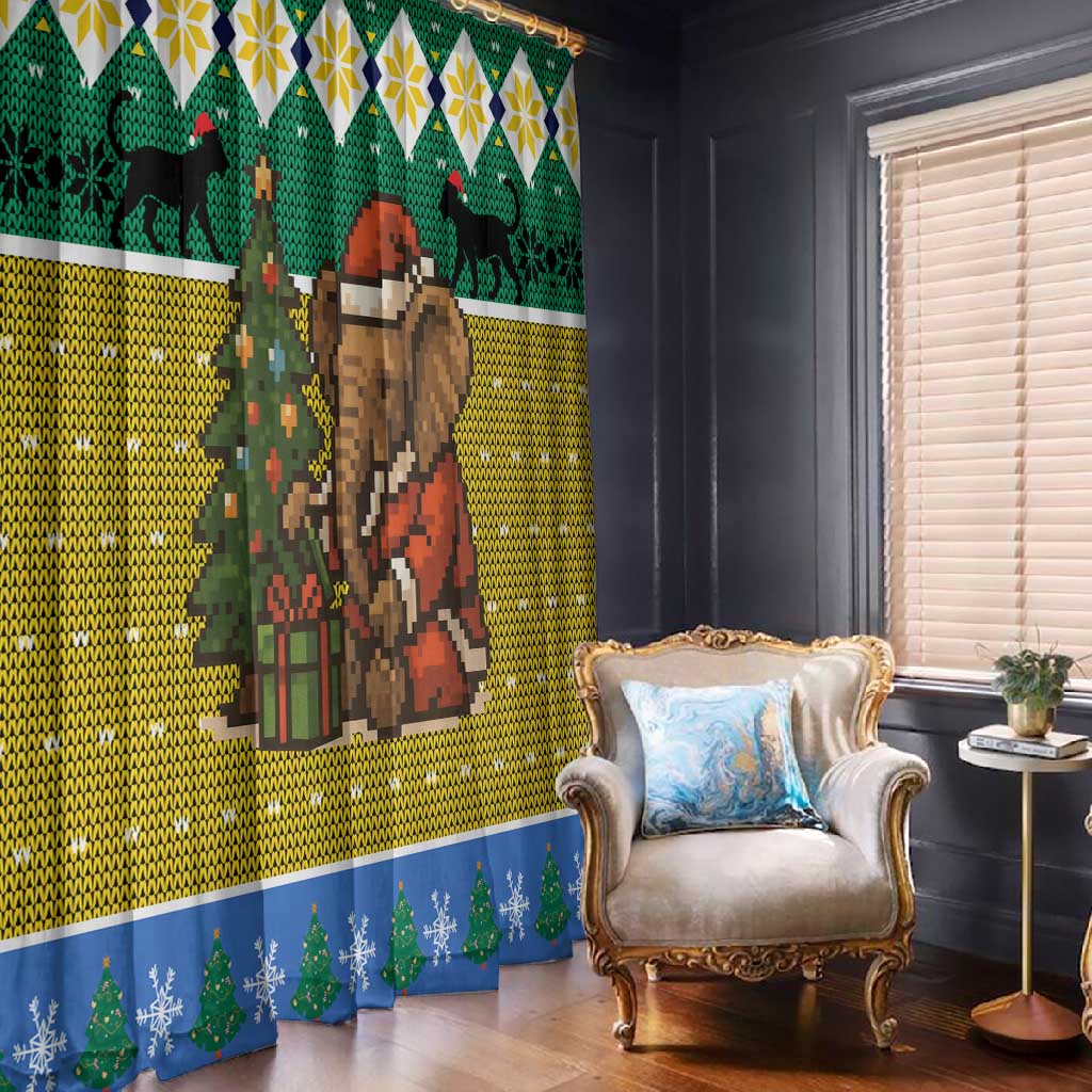 Gabon Christmas Window Curtain Pixel Art Elephant Santa Christmas Tree and Flag - African Pride
