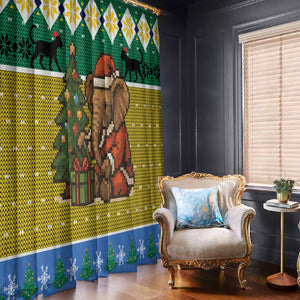 Gabon Christmas Window Curtain Pixel Art Elephant Santa Christmas Tree and Flag - African Pride