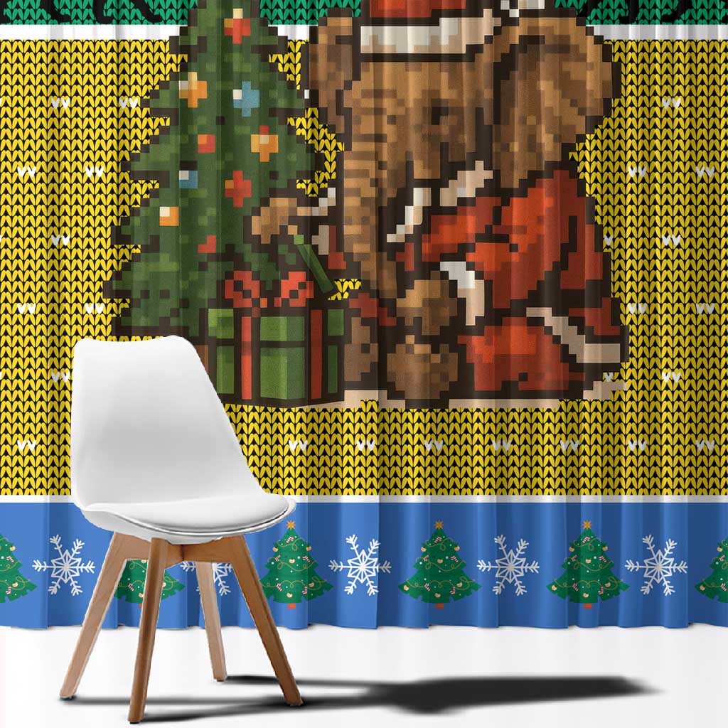 Gabon Christmas Window Curtain Pixel Art Elephant Santa Christmas Tree and Flag - African Pride