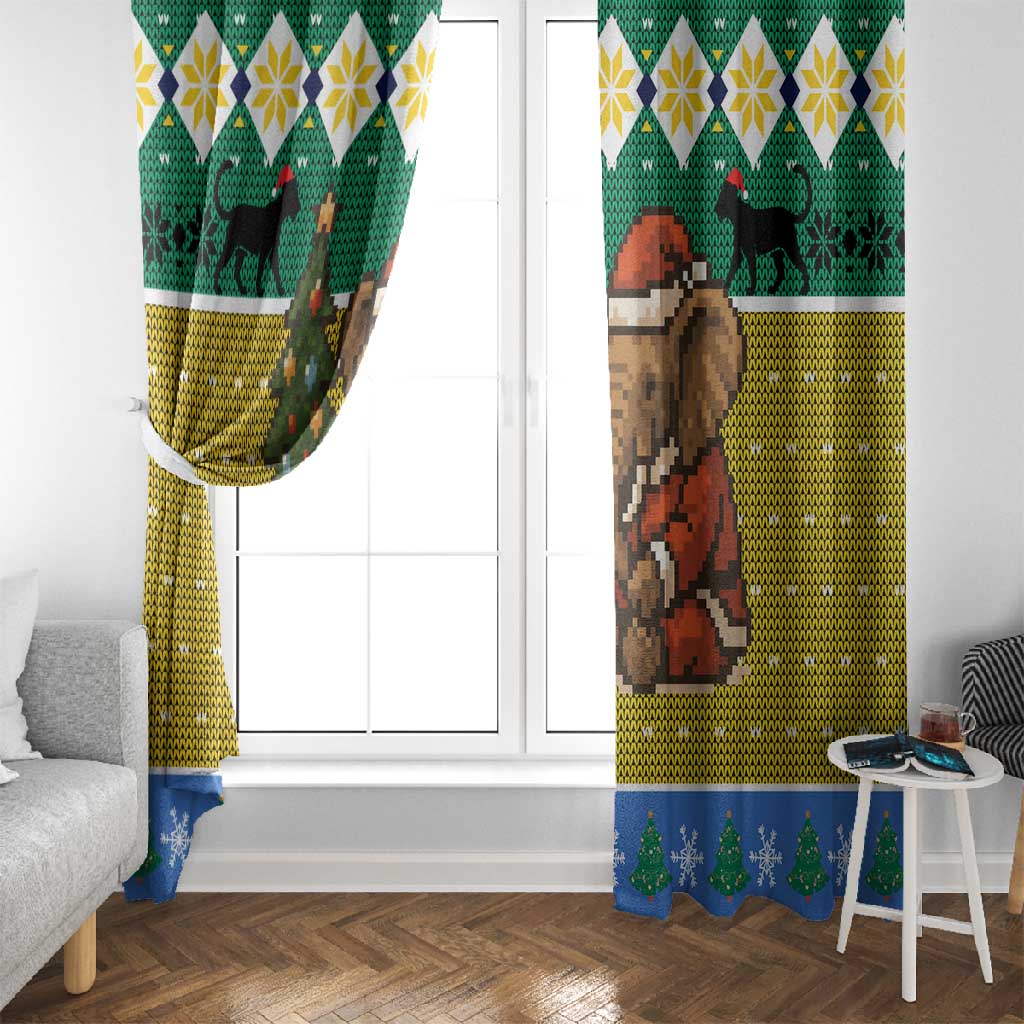 Gabon Christmas Window Curtain Pixel Art Elephant Santa Christmas Tree and Flag - African Pride