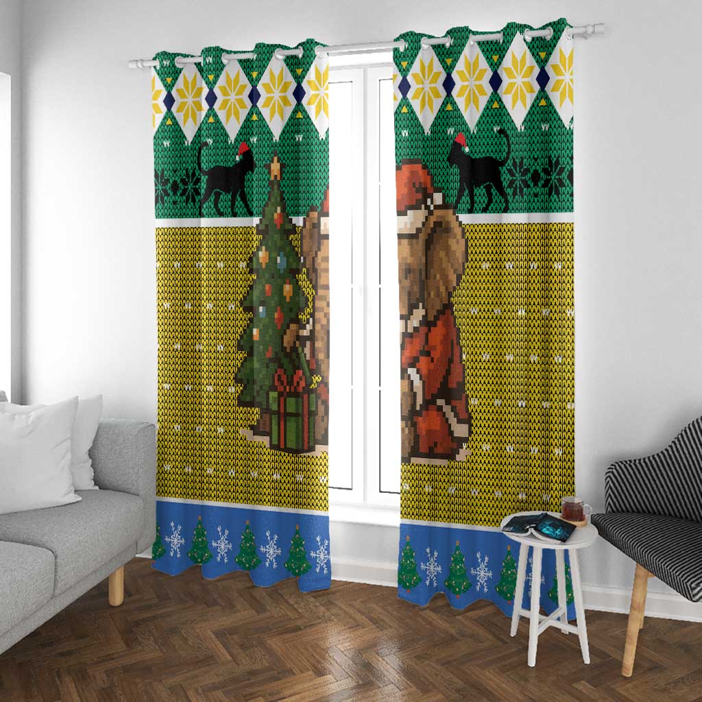 Gabon Christmas Window Curtain Pixel Art Elephant Santa Christmas Tree and Flag - African Pride