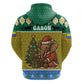 Gabon Christmas Zip Hoodie Pixel Art Elephant Santa Christmas Tree and Flag - African Pride