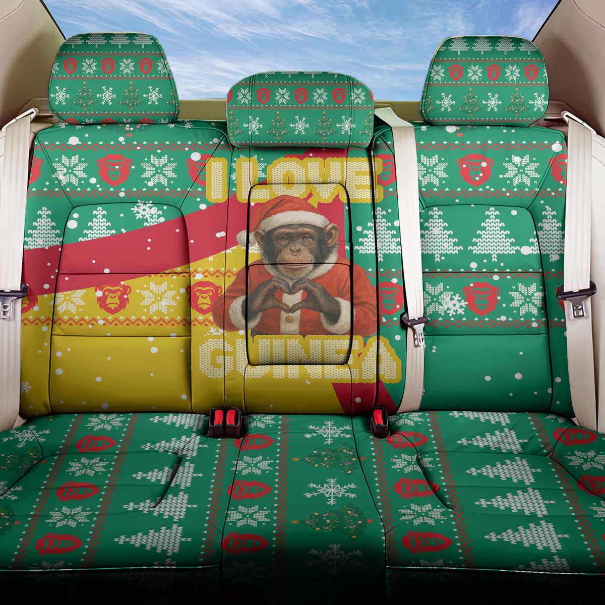 Guinea Christmas Back Car Seat Cover Santa Chimpanzee Heart Hands and Snowflake - African Pride