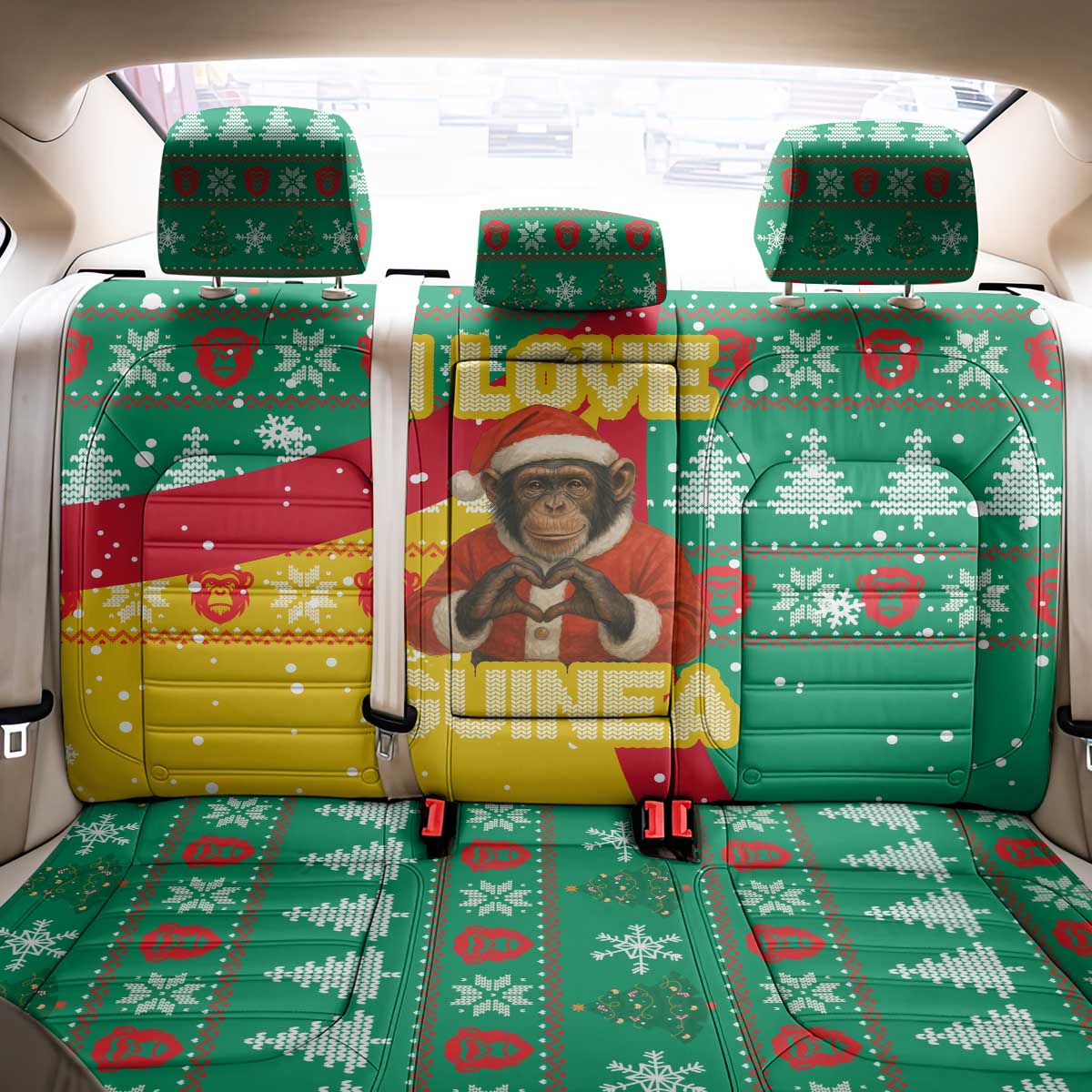 Guinea Christmas Back Car Seat Cover Santa Chimpanzee Heart Hands and Snowflake - African Pride