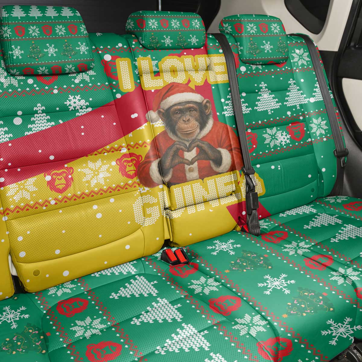 Guinea Christmas Back Car Seat Cover Santa Chimpanzee Heart Hands and Snowflake - African Pride