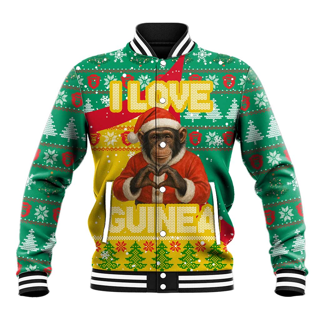 Guinea Christmas Baseball Jacket Santa Chimpanzee Heart Hands and Snowflake - African Pride