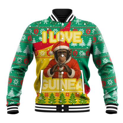 Guinea Christmas Baseball Jacket Santa Chimpanzee Heart Hands and Snowflake - African Pride