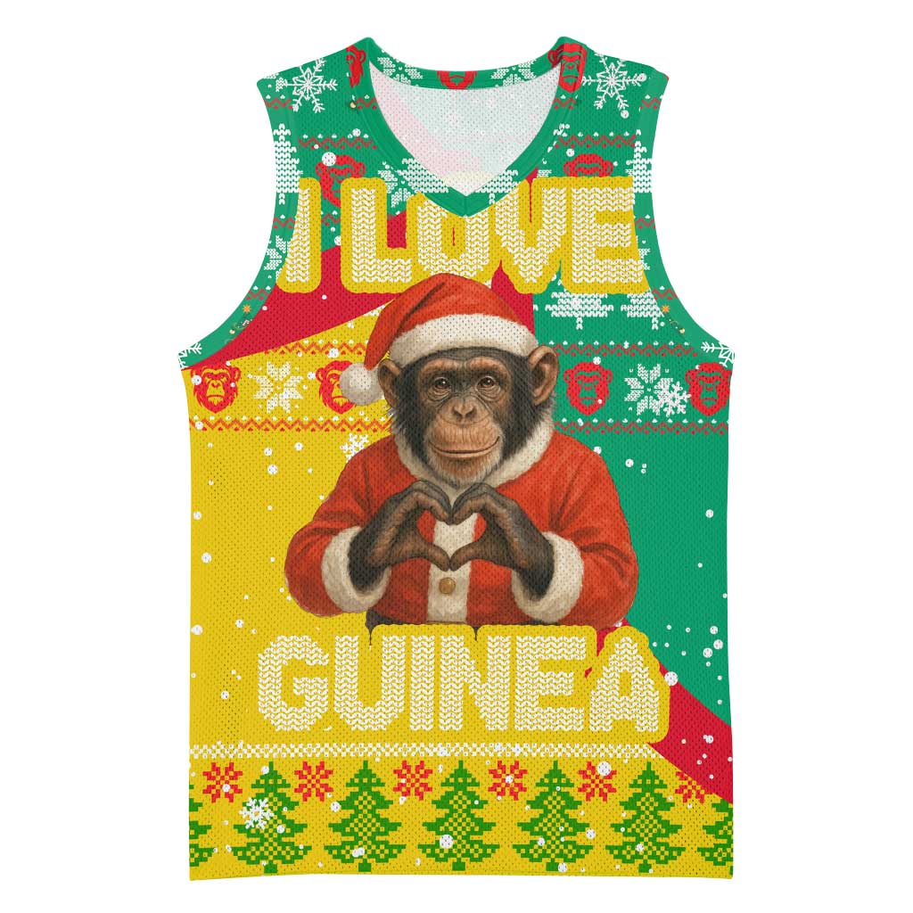 Guinea Christmas Basketball Jersey Santa Chimpanzee Heart Hands and Snowflake - African Pride