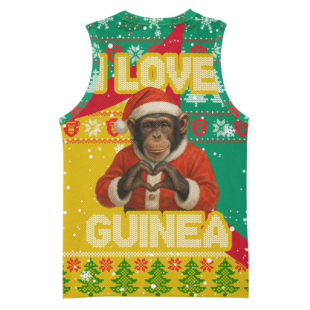 Guinea Christmas Basketball Jersey Santa Chimpanzee Heart Hands and Snowflake - African Pride