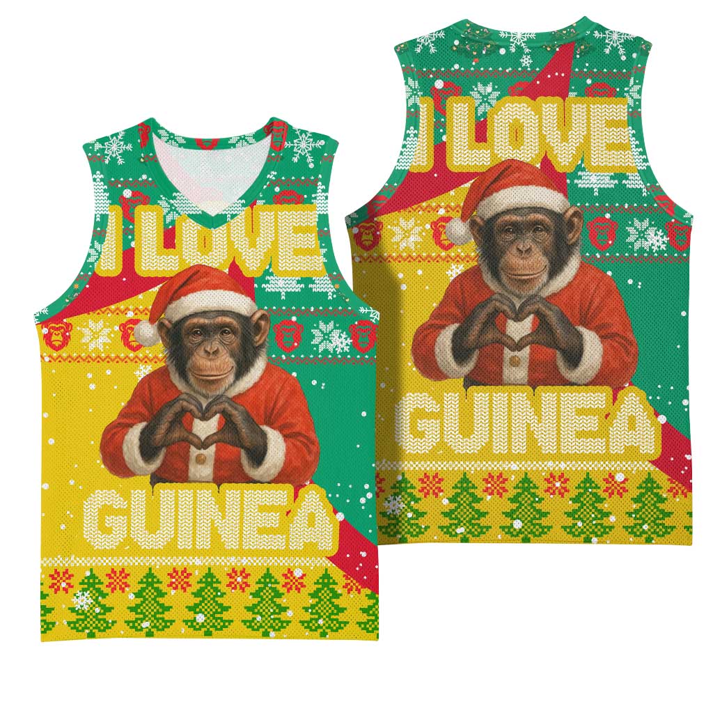 Guinea Christmas Basketball Jersey Santa Chimpanzee Heart Hands and Snowflake - African Pride