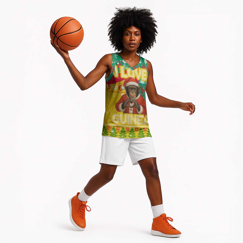 Guinea Christmas Basketball Jersey Santa Chimpanzee Heart Hands and Snowflake - African Pride