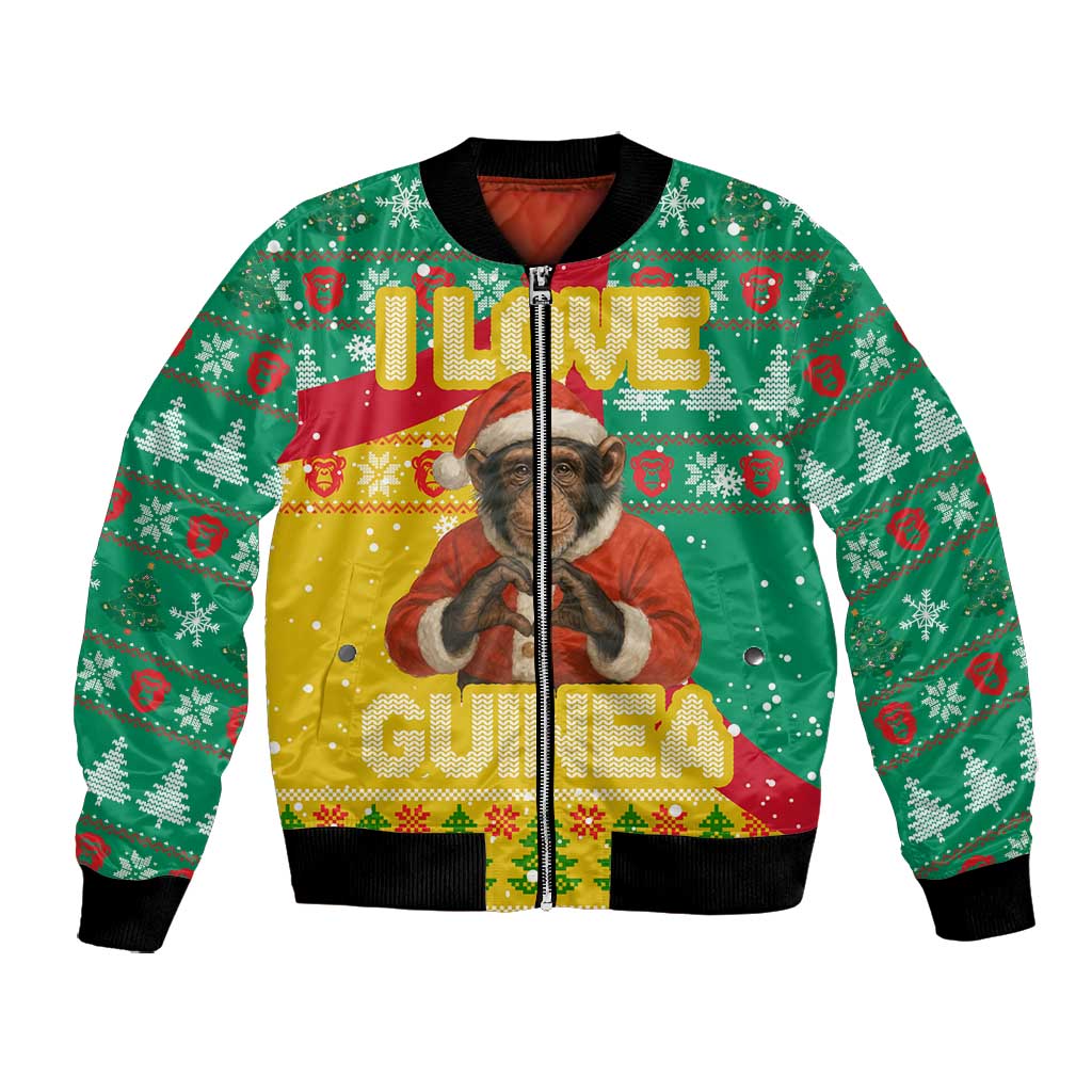 Guinea Christmas Bomber Jacket Santa Chimpanzee Heart Hands and Snowflake - African Pride