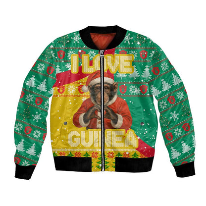 Guinea Christmas Bomber Jacket Santa Chimpanzee Heart Hands and Snowflake - African Pride