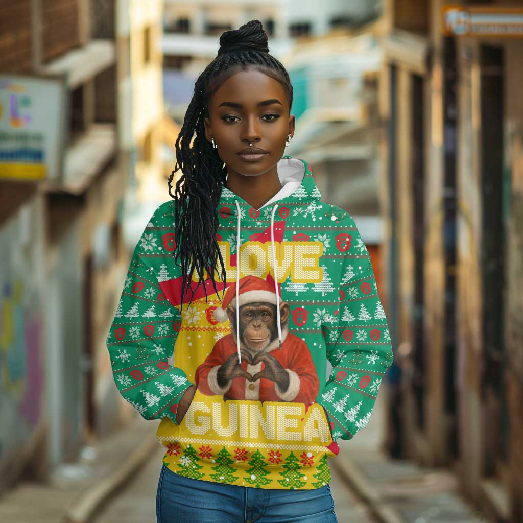Guinea Christmas Hoodie Santa Chimpanzee Heart Hands and Snowflake - African Pride