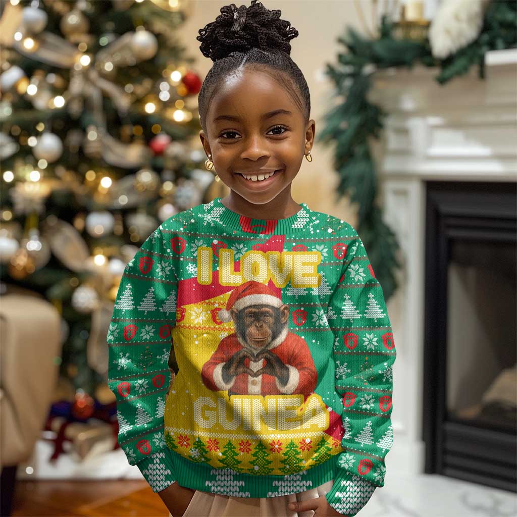 Guinea Christmas Kid Ugly Christmas Sweater Santa Chimpanzee Heart Hands and Snowflake - African Pride