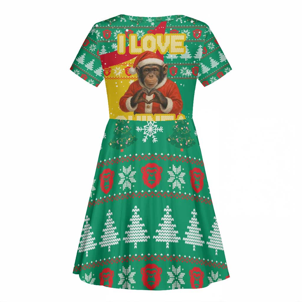 Guinea Christmas Kid Short Sleeve Dress Santa Chimpanzee Heart Hands and Snowflake - African Pride