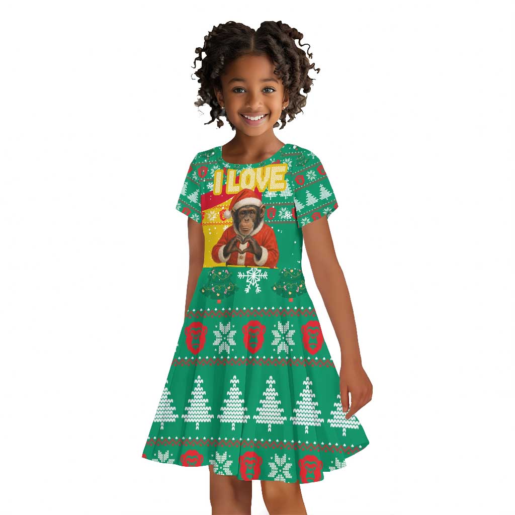 Guinea Christmas Kid Short Sleeve Dress Santa Chimpanzee Heart Hands and Snowflake - African Pride