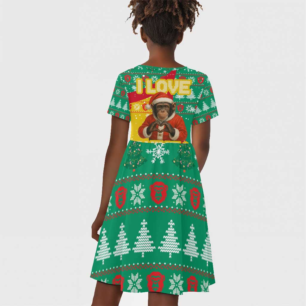 Guinea Christmas Kid Short Sleeve Dress Santa Chimpanzee Heart Hands and Snowflake - African Pride